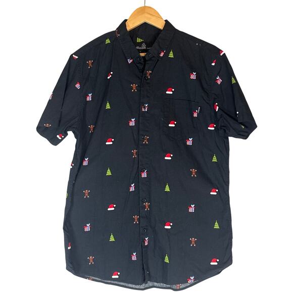 Molokai Surf Co Novelty Christmas Xmas Button Down Mens Large Black Short Sleeve - Picture 1 of 5